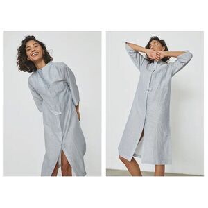 Lunya Linen Silk Long Tunic Robe Striped‎ White Blue Size Small New without tags